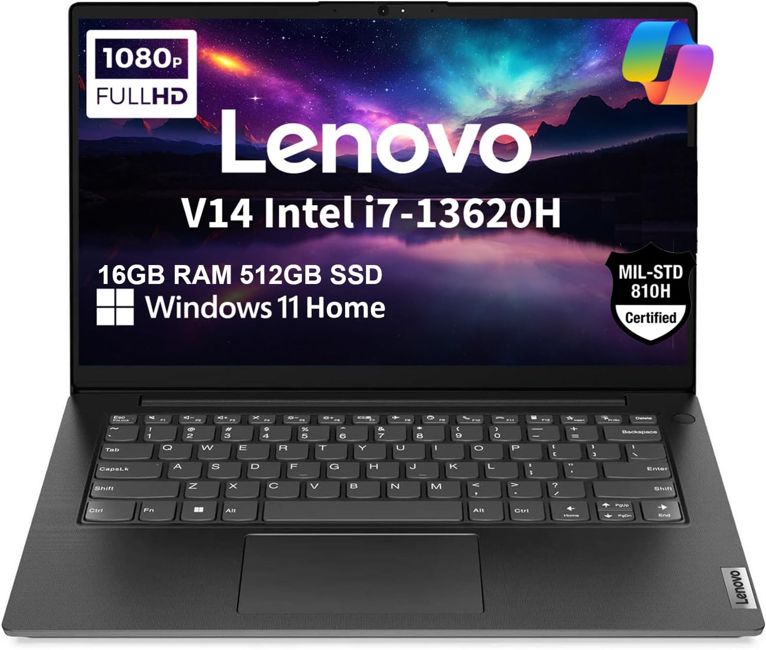 Lenovo V14 Gen 4 Business Laptop (14" FHD Anti-Glare, Intel 10-Core i7-13620H, 16GB RAM, 512GB SSD), Webcam with Privacy Shutter, Ethernet, Wi-Fi 6, HDMI, Bluetooth, Win 11 Home w/ Copilot, Black
