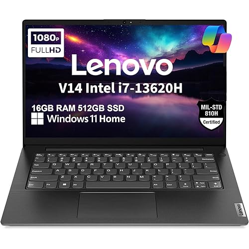 Lenovo V14 Gen 4 Business Laptop (14" FHD Anti-Glare, Intel 10-Core i7-13620H, 16GB RAM, 512GB SSD), Webcam with Privacy Shutter, Ethernet, Wi-Fi 6, HDMI, Bluetooth, Win 11 Home w/ Copilot, Black