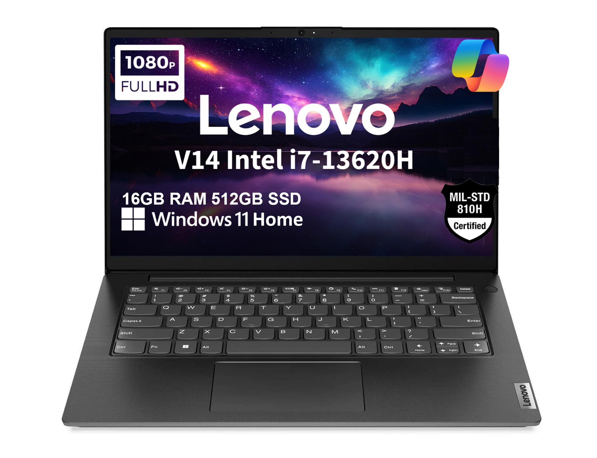 Lenovo V14 Gen 4 Business Laptop (14" FHD Anti-Glare, Intel 10-Core i7-13620H, 16GB RAM, 512GB SSD), Webcam with Privacy Shutter, Ethernet, Wi-Fi 6, HDMI, Bluetooth, Win 11 Home w/ Copilot, Black