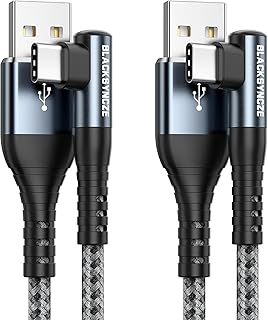 BLACKSYNCZE USB C Cable, [2Pack 2M] Right Angle Type C Charger Cable 3.1A Fast Charging 90 Degree USB C Charger Cable for Galaxy S21 S20 S10 S9 S8 A21s A51 A71, Huawei P40 P30, OnePlus, LG, Xperia