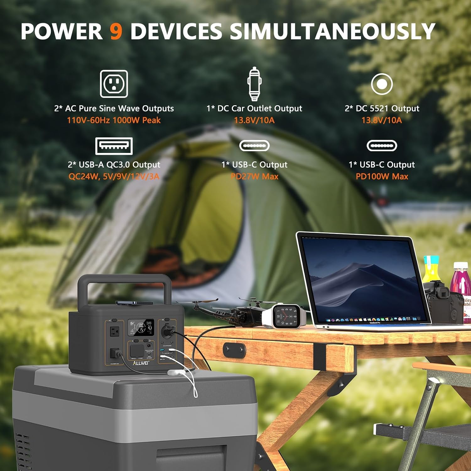 ALLWEI Portable Power Station 500W, 512Wh LiFePO4 Battery UPS Backup Power view 6