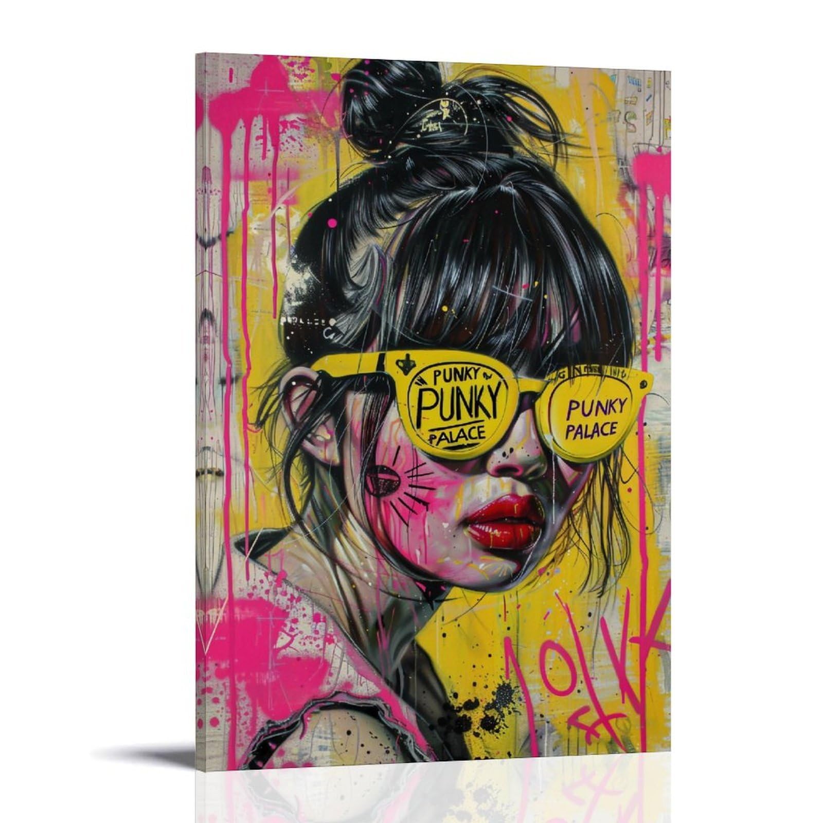 JUWRHRHHRH Punky Palace Graffiti Pop Art Woman 01 Poster Canvas Aesthetic Wall Art Painting Decor for Living Room Bed Room 24x36inch Frame-style