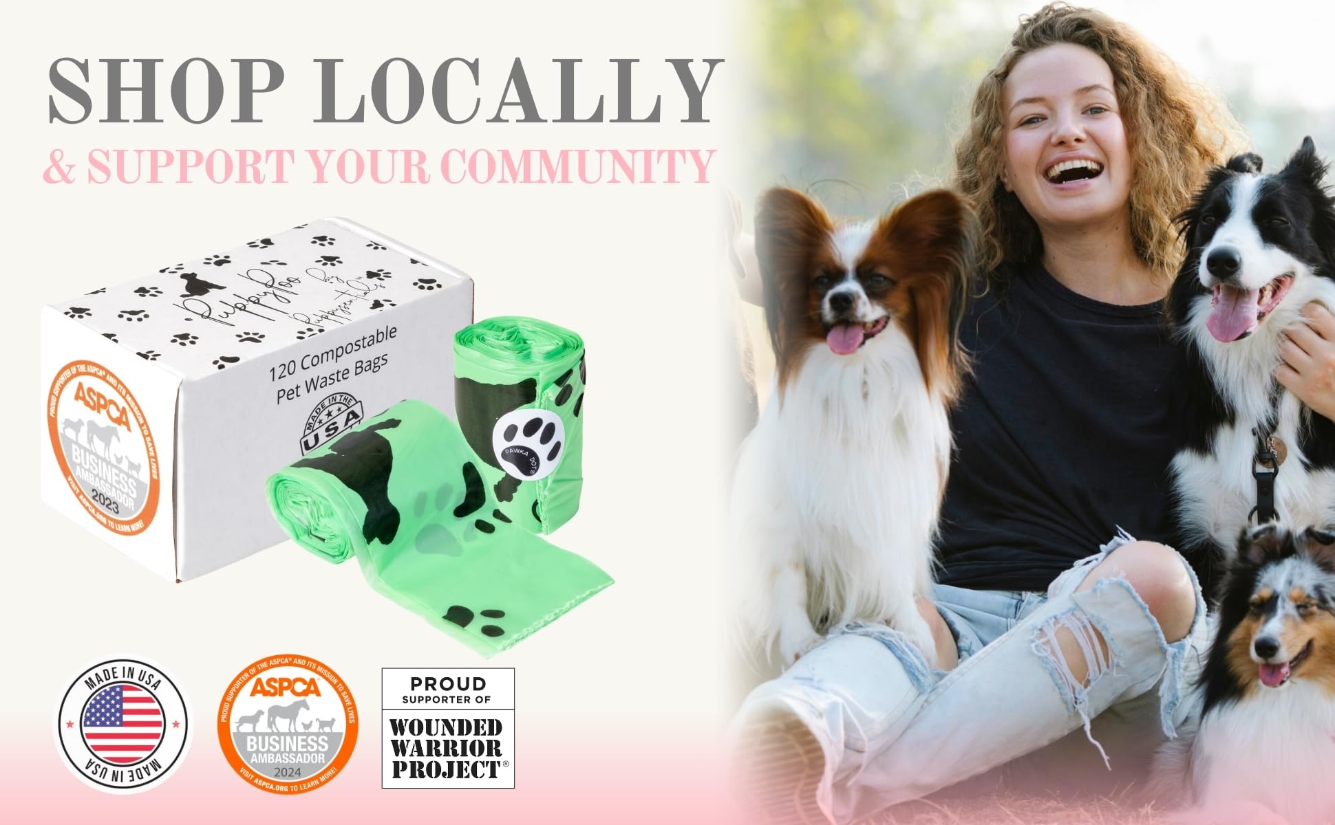 PUPPYSENTIALS 120-Count Dog Waste Bags, Large Puppy Poo Bags - Made in the USA, Leak-Proof, Odor Blocking, Extra Thick Dog Waste Bags, Compostable Poop Bags