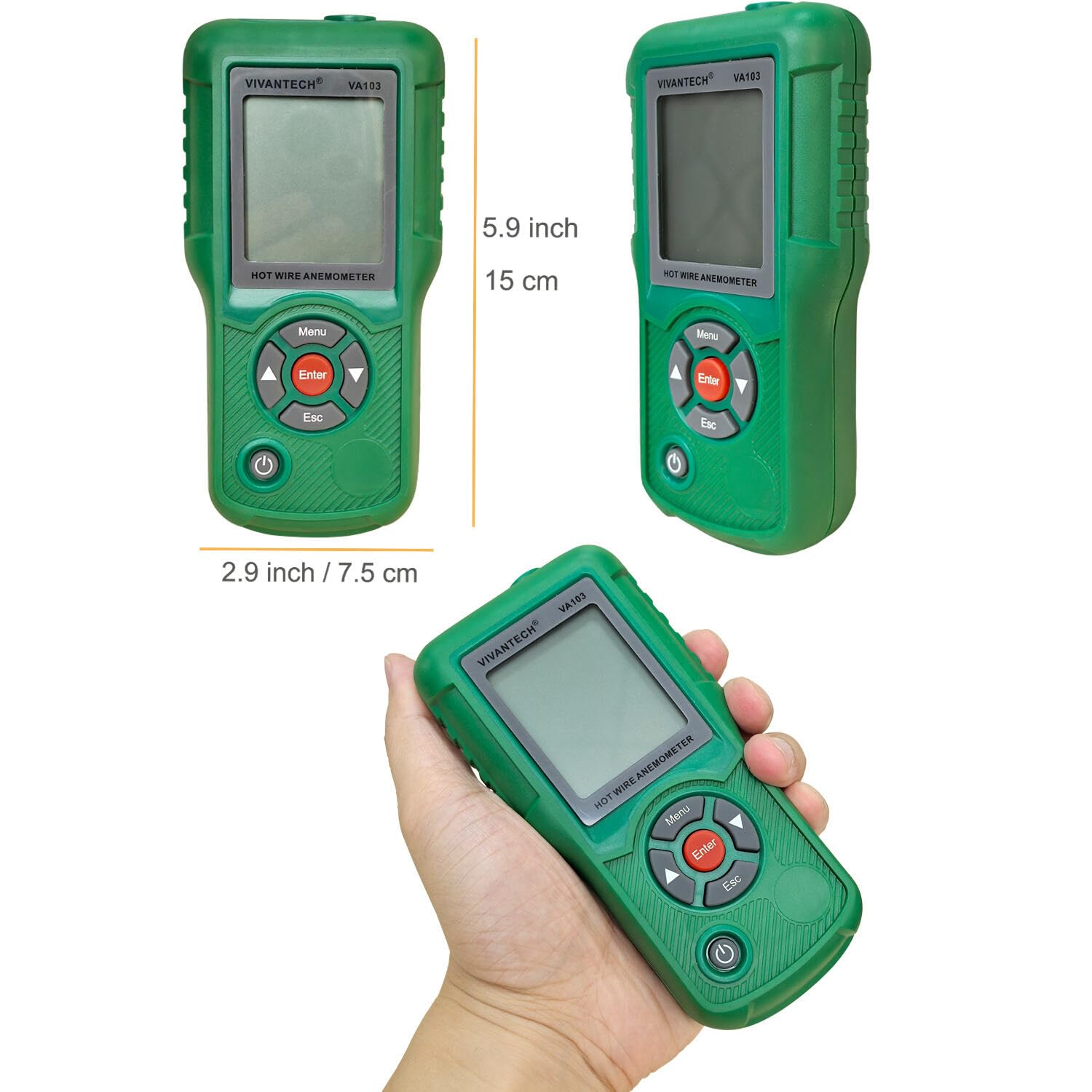 Anémomètre à fil chaud professionnel avec écran LCD rétroéclairé – Débitmètre d'air CVC, conduits, ventilation