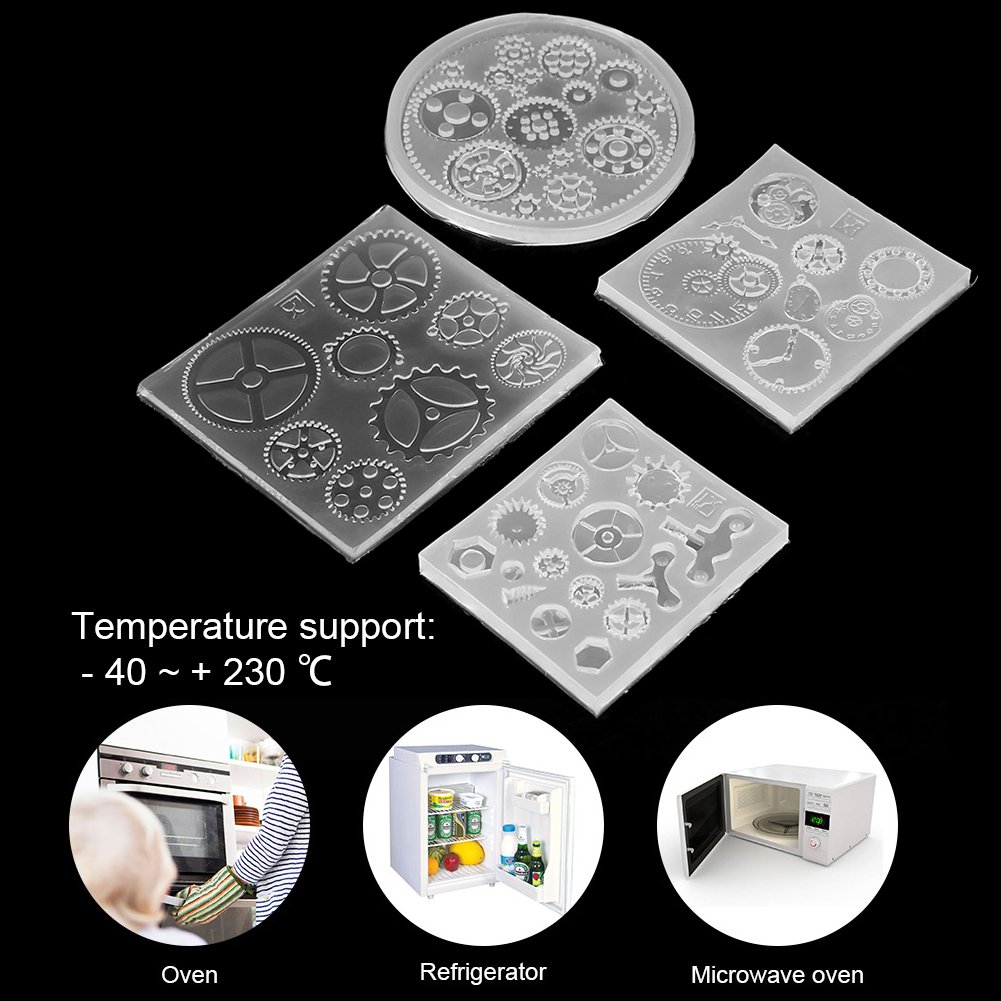 3D Silicone Molds, 4pcs Gear Shape Resin Casting Silicone Molds for Clock Wheel Cogs Chocolate Fondant, Kitchen Baking - Image 3