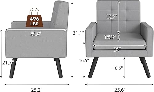 Miniatura 2 de Mid-Century - Juego de 2 sillas decorativas para sala de estar, capacidad de peso, reposabrazos dobles, cómodo asiento extragrande, estilo atemporal