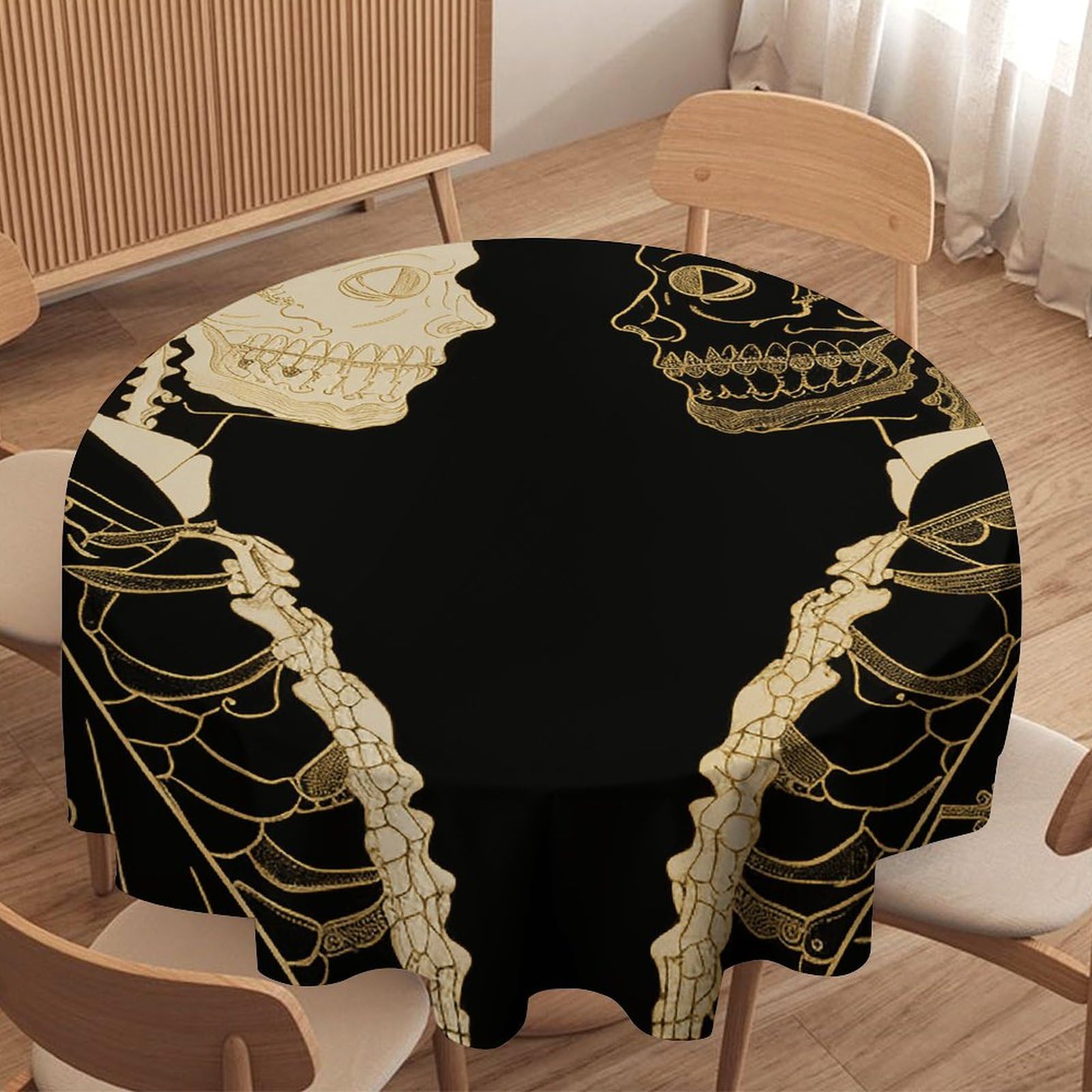 Nappe ronde squelettes lavable antitache pour protection de table de cuisine