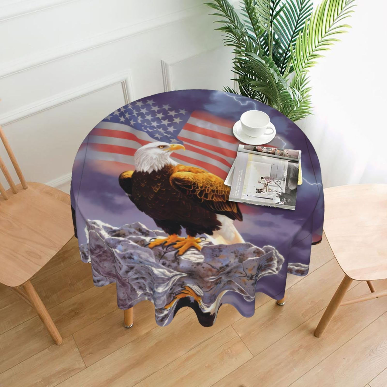 hhxvcv Eagle With Usa Flag Round Tablecloth – Dining Table Cover