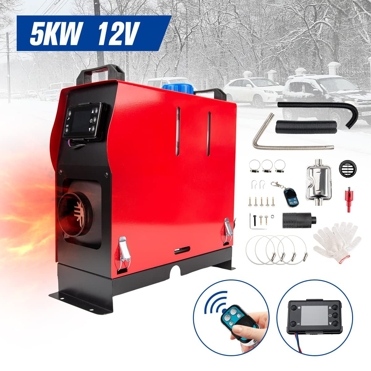 Calefactor de aire de 5 kW y 12 V con ventilador de calentamiento rápido, todo en uno con interruptor LCD para camiones, barcos, remolques, autocaravanas, coches de turismo y furgonetas camper.