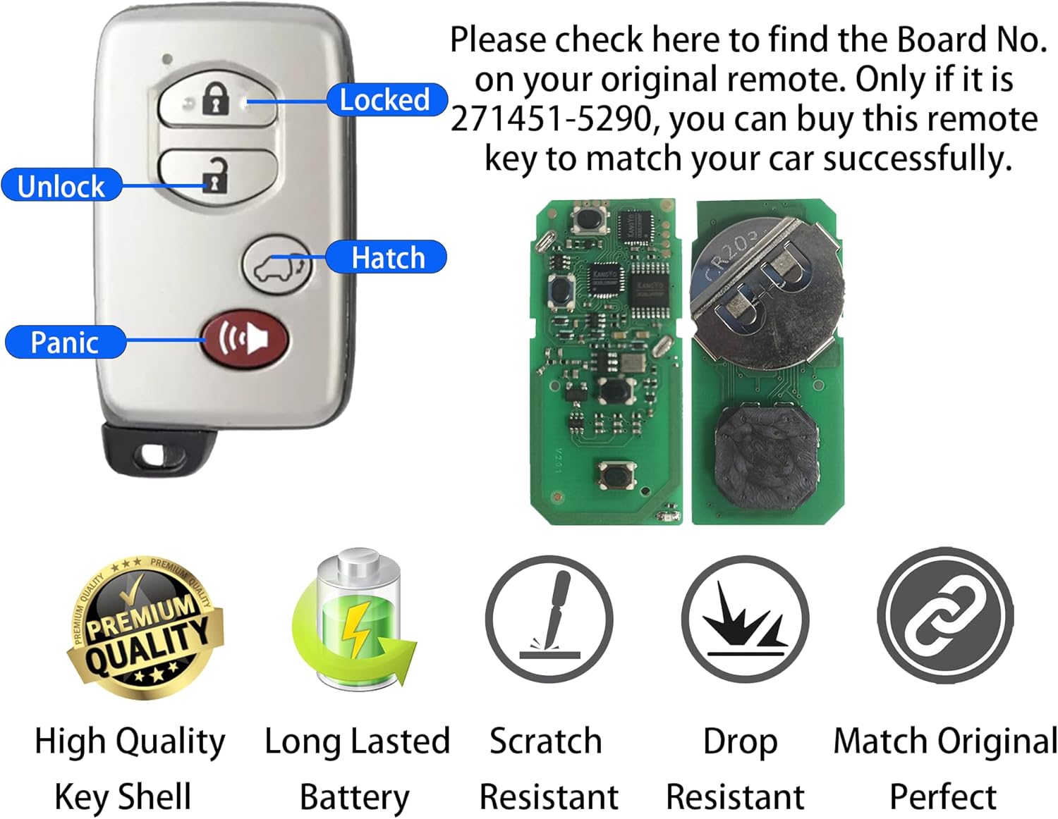 Smart Key for Toyota Venza, Alliskeys Proximity Smart Key Fob Replacement Compatible with Toyota Venza 2010-2016 HYQ14ACX 271451-5290 89904-0T020 Gray