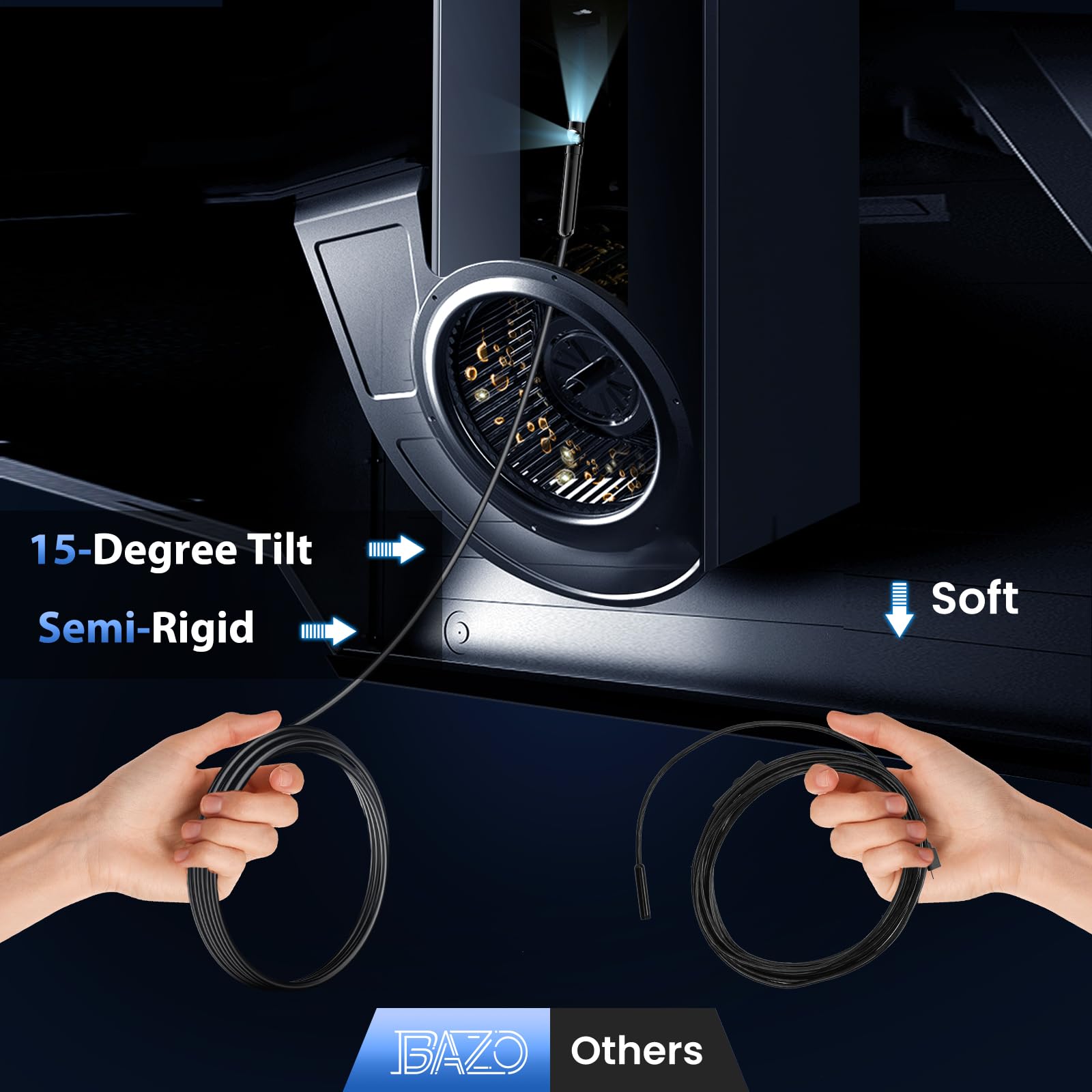 BAZO Endoscope Camera with Light –1920P HD Borescope with 8 Adjustable LEDs — Amazon image 3