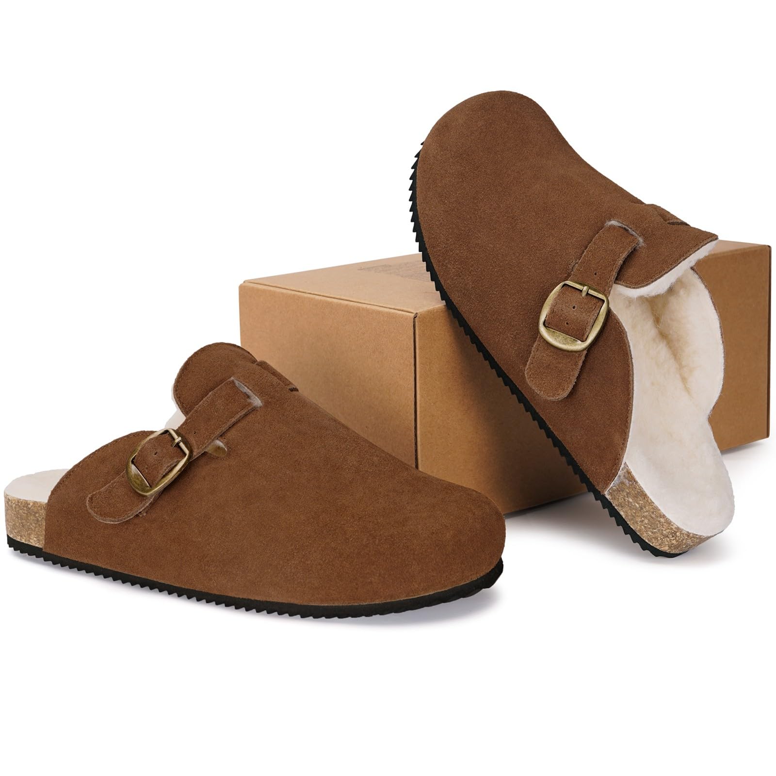 Dokela Pantofole Uomo Donna Invernali in Chiuse Ciabatte in Pelle Zoccoli e Sabot in Sughero Suola Scarpe Calde e Comode 36-48