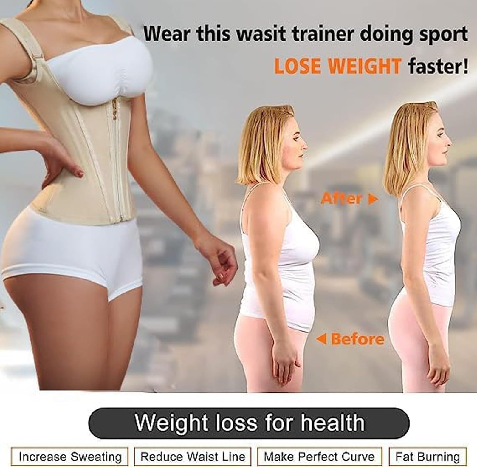 Gilet Amincissant ExtrêMe Niveau 5 pour Femmes, Correcteur de Posture, Suppression des Bourrelets du Dos(Beige,M)