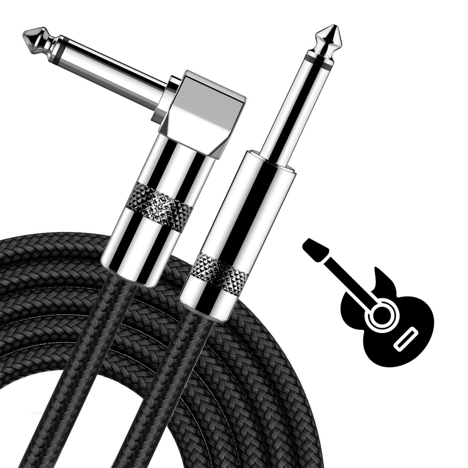 SHUXIA Professional Guitar Cable,Braided Guitar Lead Instrument Cables Bass AMP Cord 1/4 inch Straight to Right Jack Lead,Jackto Jack Cable,Electric GuitarCable for Speaker,Keyboard,Pro Audio,3m/10ft