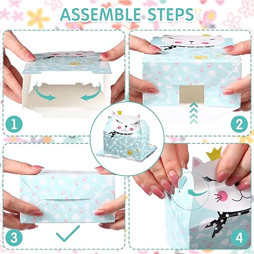 Miniatura 4 de Zonon 24 cajas de regalos de fiesta de gatos adoptar una caja a dos aguas de fiesta de gato, lindo gatito, bolsas de golosinas para mascotas,