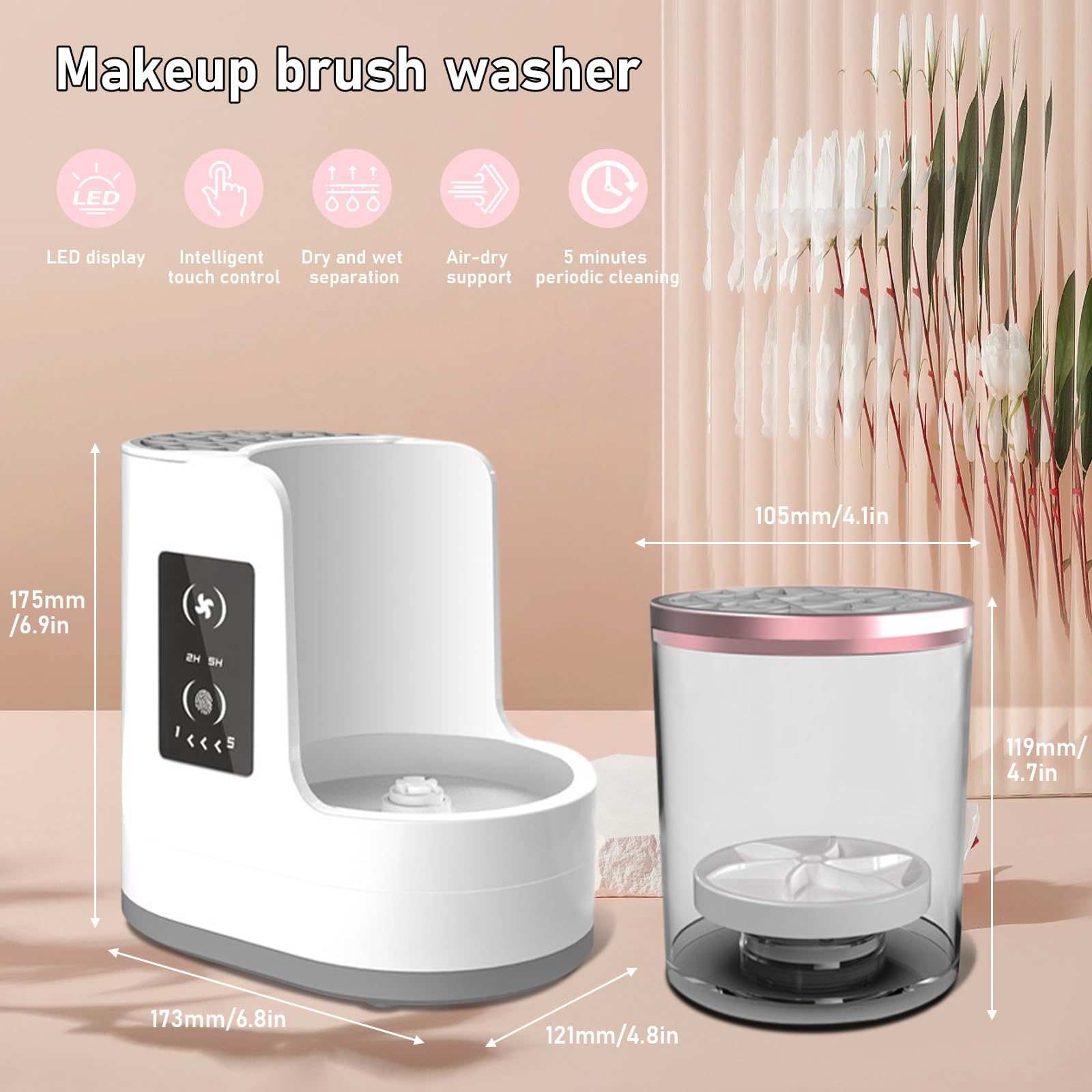 Nettoyeur électrique pour pinceaux maquillage, lave pinceaux maquillage fonction de lavage et de séchage à l'air, Nettoyeur automatique les pinceaux cosmétiques multifonction