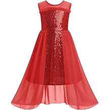 Girl Sparkly Sequins Tulle Dress Ruffle Tween Pageant Formal Prom High-Low Outfits Glitter Fancy Grad Easter Dresses