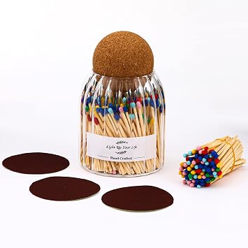 Rainbow Matches Included 150 Count, Match Holder with Striker, Match Cloche with Striker, Safety Matches for Candles with Striker, 150Pcs 3 Candle Matches, Long Fireplace Matches for BBQ Grill