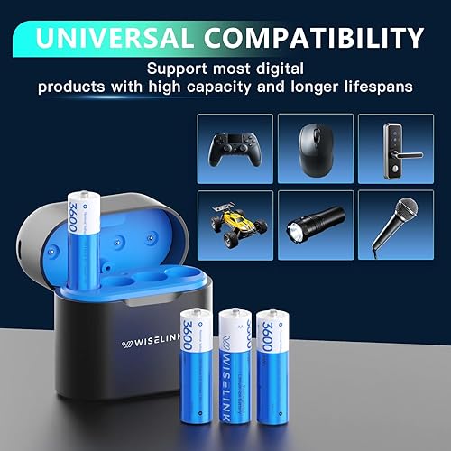 Miniatura 7 de Batería de iones de litio recargable AA de 1.5 V 8 piezas con cargador para baterías recargables AA NiMH y litio