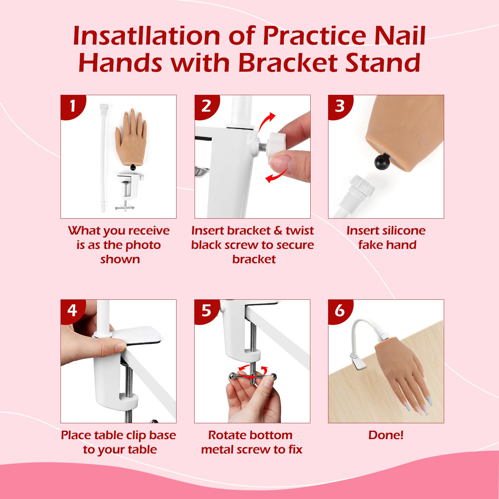Mano de práctica para uñas acrílicas, práctica de mano de uñas de silicona, dedos flexibles, manos falsas de maniquí para práctica de uñas, kit de modelo de mano para suministros de uñas, 7