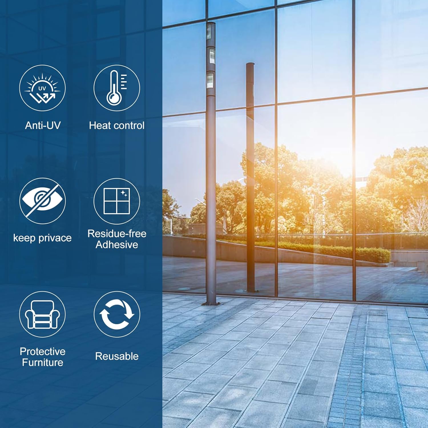 ADD.HERES One Way Window Privacy Film, Sun Blocking Anti UV Reflective Static Cling, Window Tint for Home and Office, No Glue Garage Solar Paper, Blue Silver, 23.6" x 78.7"
