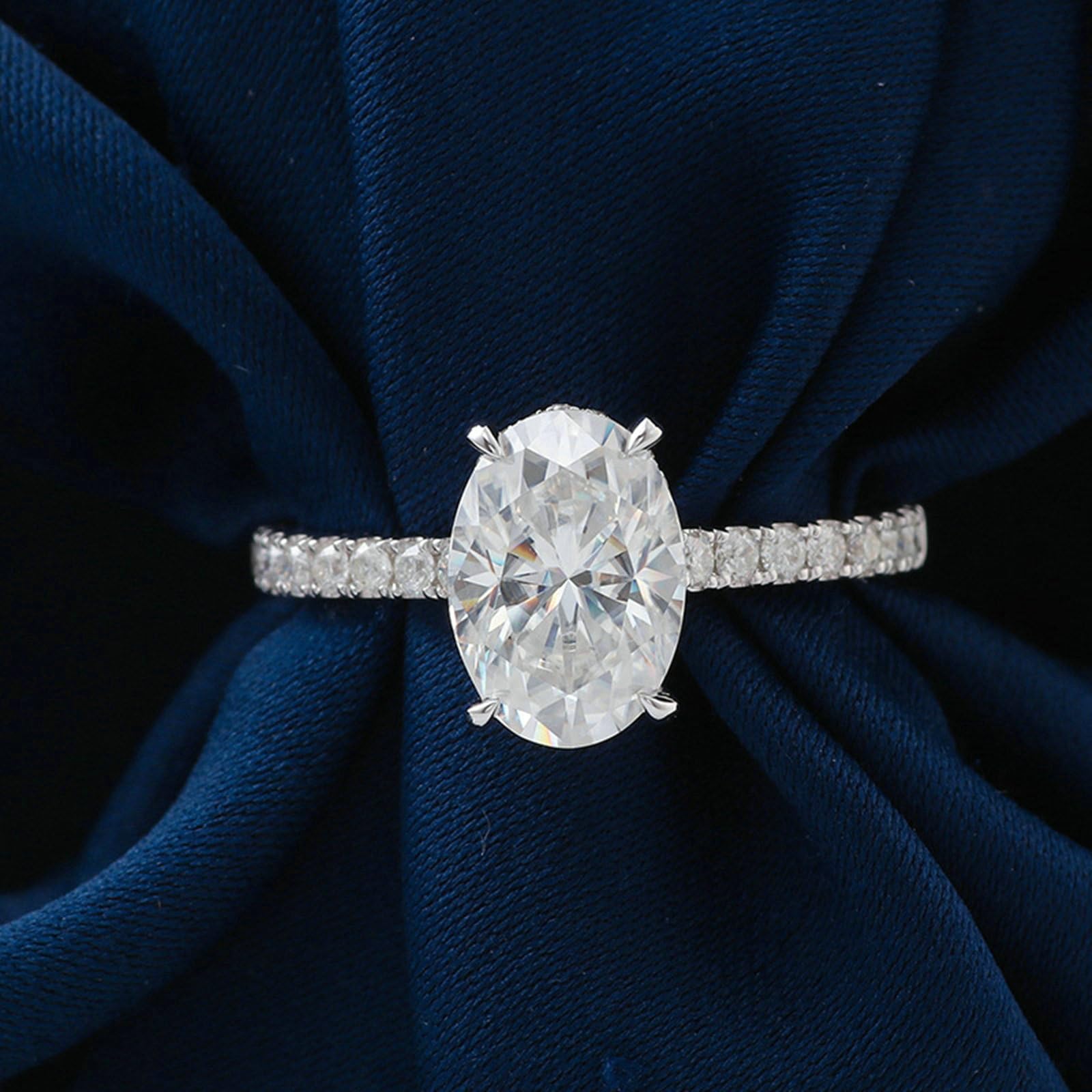 Anillo de boda de oro blanco de 18 quilates para mujer, 1/2/3 quilates, corte ovalado, blanco, moissanita, anillos de compromiso, anillo de compromiso para mujer