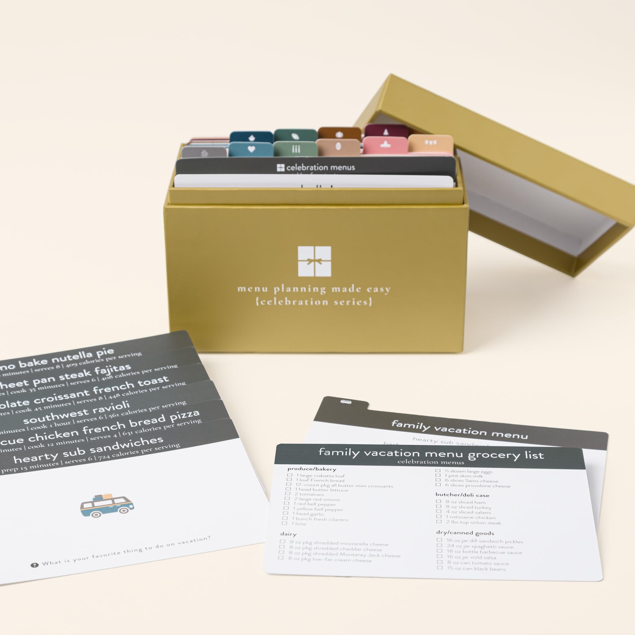 Passionate Penny Pincher PPP Meal Planner 72 Recipe Cards (Celebration Menu) - Weekly Menu | Sturdy Box 12 Reusable Grocery Shopping Lists 5 Blank