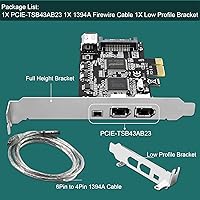 Vista 7 de Tarjeta PCIE 1394A Firewire 400 de 4 puertos para Windows OS y PC MAC OS, TI TSB43AB23, 3 x 6 pines y 1 interfaz 1394A de 4 pines, con cables de 4