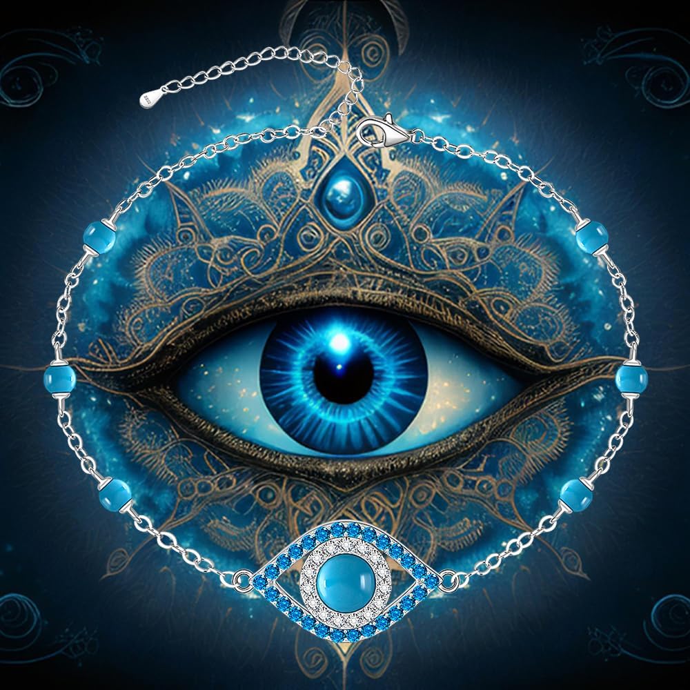 Evil Eye Bracelet for Women Sterling Silver Turquoise Protection Evil Eye Bracelets Turkish Greek Blue Jewelry - Image 3