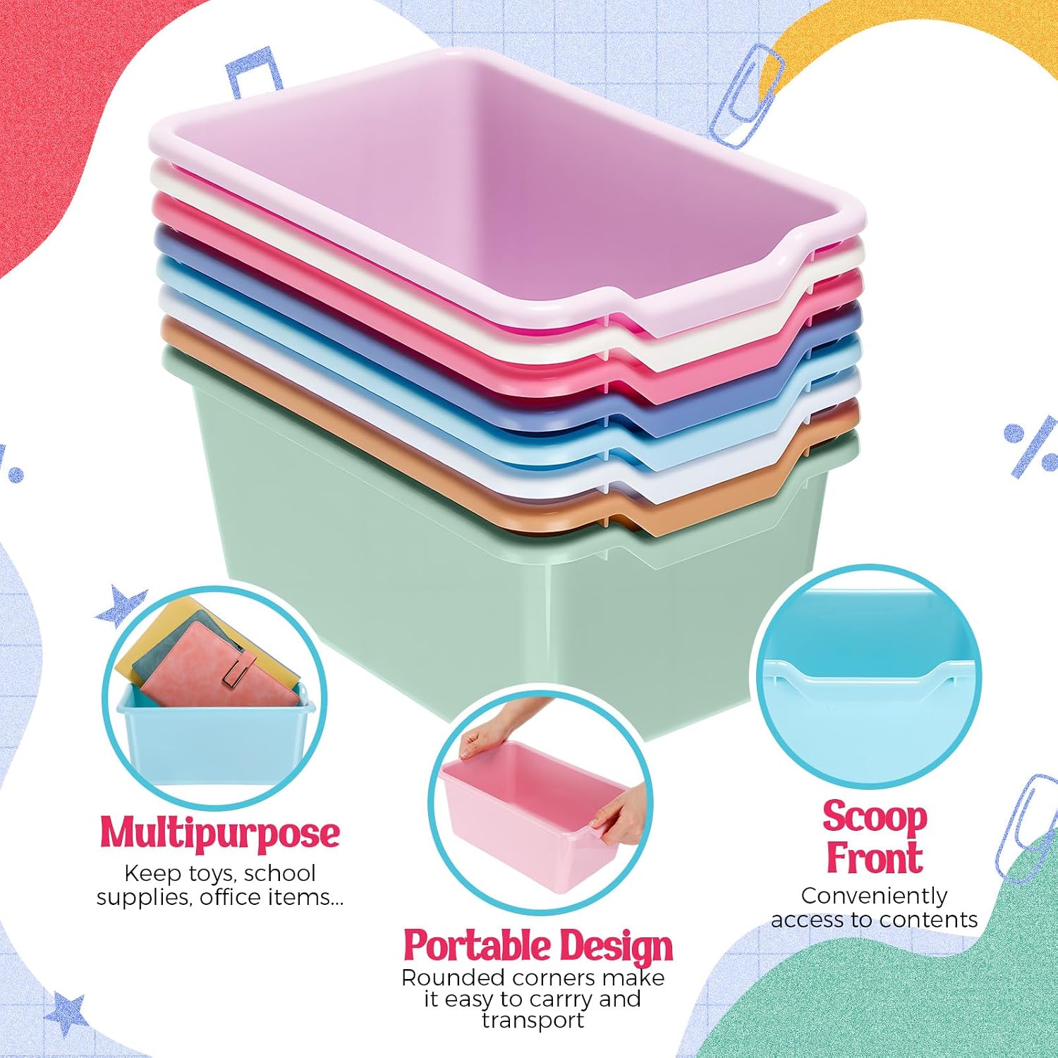 Dandat 16 Pcs Cubby Bins for Classroom Plastic Book Bins,Pastel Color image 3
