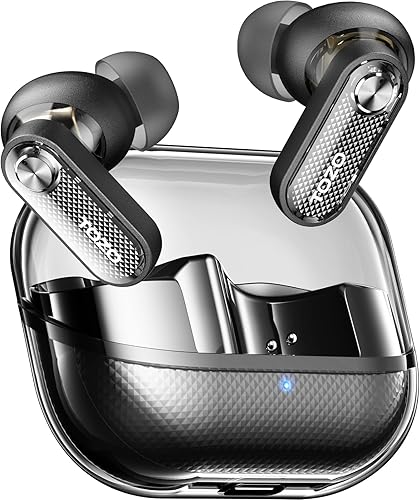 TOZO Crystal Pods Hybrid Active Noise Cancelling Wireless Earbuds, 10mm Drivers Deep Bass, 4 Mics Smart ENC AI Calls, Real-Time AI Translation, 32