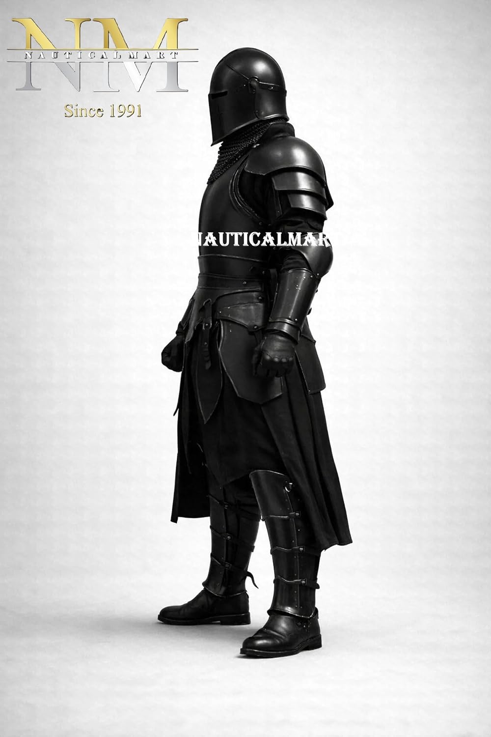 NauticalMart Black Barbuta Knight Armor Suit - 18 Gauge Steel Wearable Medieval Cosplay Reenactment Halloween Suit Black Full Body Barbuta Armor Warrior Reenactment & Display Armour