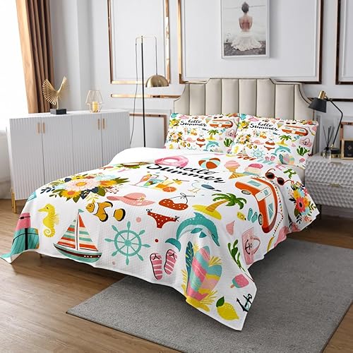 Miniatura 2 de Colcha de camping en la playa, tamaño King para mujeres adultas, juego de edredón con temática de verano para surf, caravana, cámper, automóvil, con