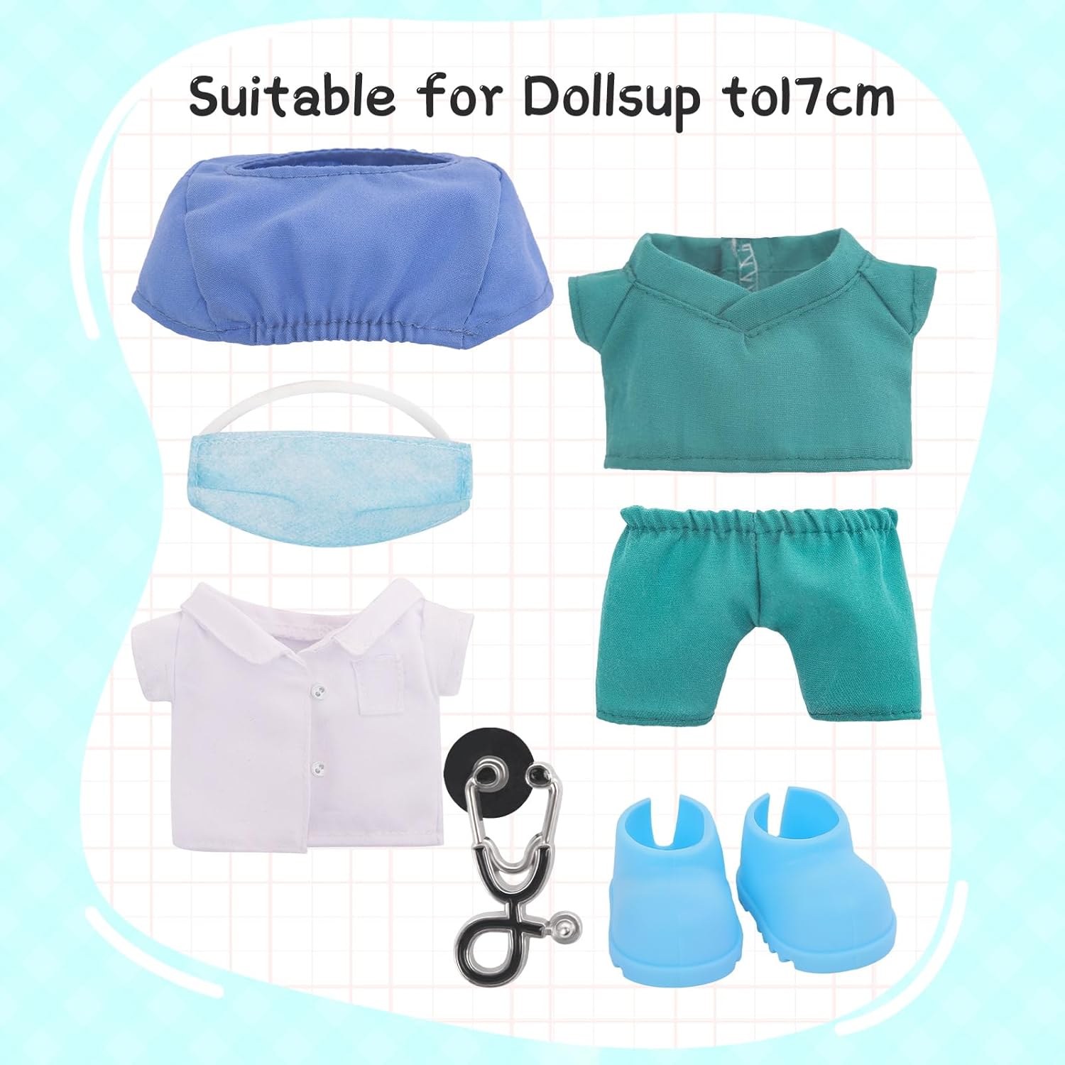 Compatible with Labubu Doll Medical Outfits Clothes and Accessories Set Designer,17cm Doll Clothes Outfits Use for Labubu(White)