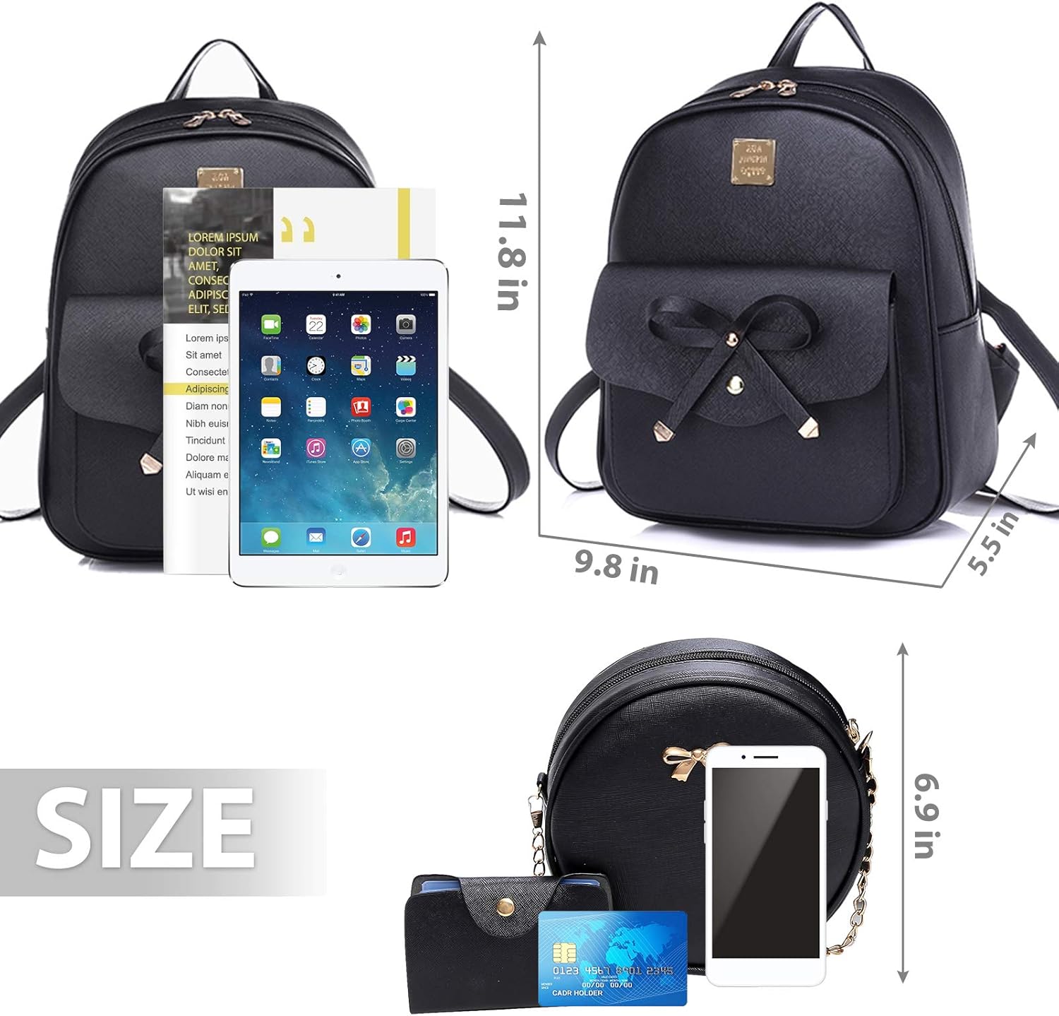 K.E.J. Mini Backpack for Women Bowknot Leather Backpack 3-PCS Cute Small Backpack Purse for Ladies - Image 6