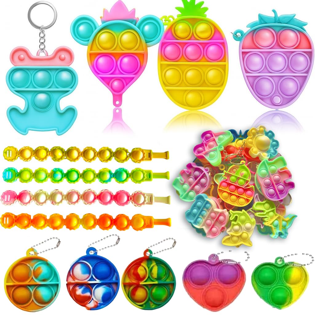 125 Pcs Party Favors Fidget Toys Pack, Randomly Selected Pop Sensory Set Gifts Stickers for Kids Adults Boy Girl Stocking Stuffers Autistic Bulk Goodie Bag Filler Treasure Box Classroom Prizes School