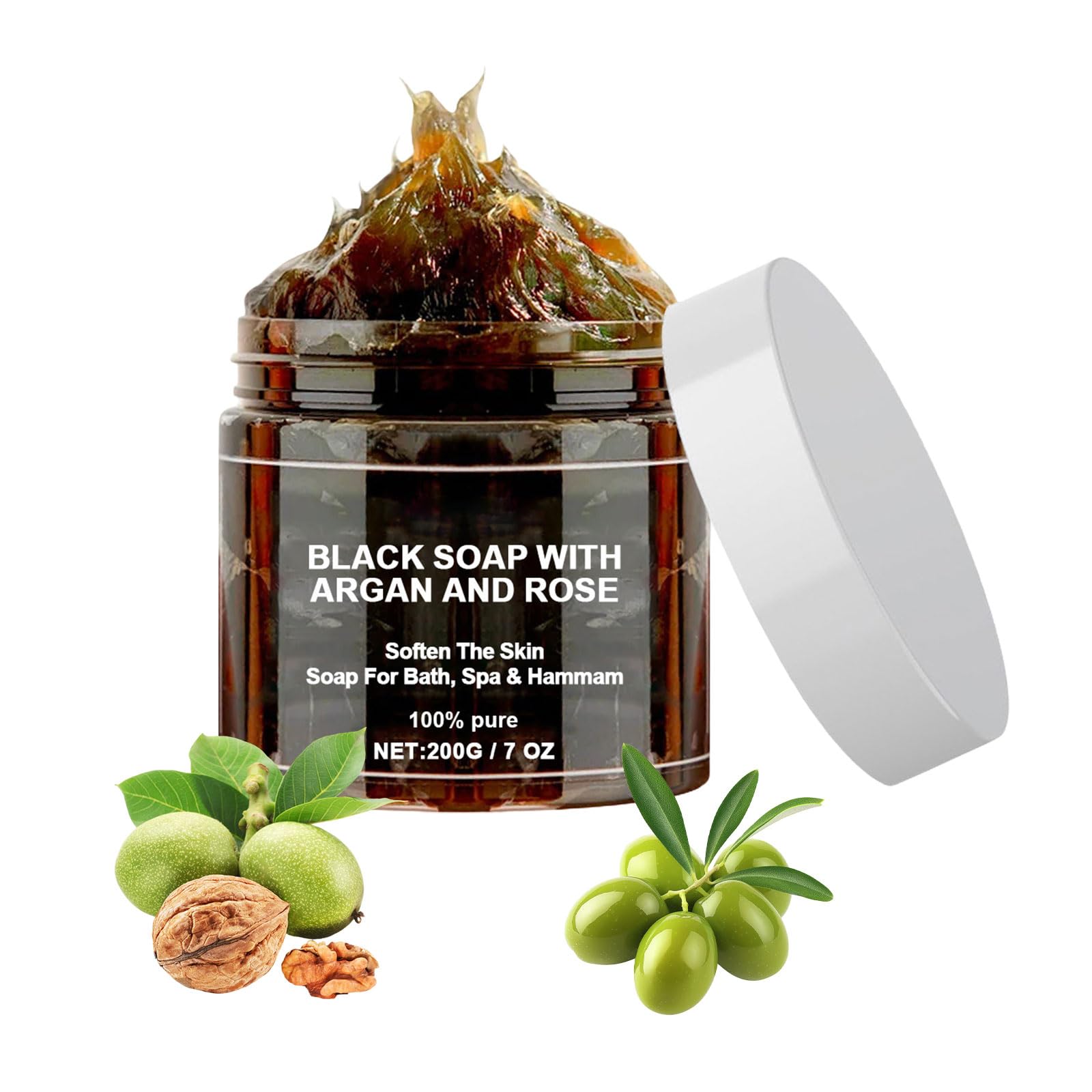 Savon Noir Marocain,Morocco Black Soap,Gommage Corps,Savon Exfoliant Pour Le Corps Au Savon Noir,Gel Douche Exfoliant,200g