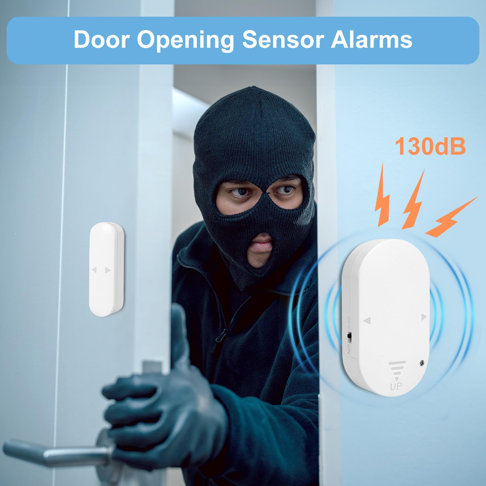 Cuteefun Alarm drzwiowy, 2 sztuki Czujnik wibracji stłuczenia szkła, 130 dB Głośny czujnik drzwi, Regulowana głośność Alarm okienny Alarm antywłamaniowy, Alarm okienny dla bezpieczeństwa domu, Sklepu