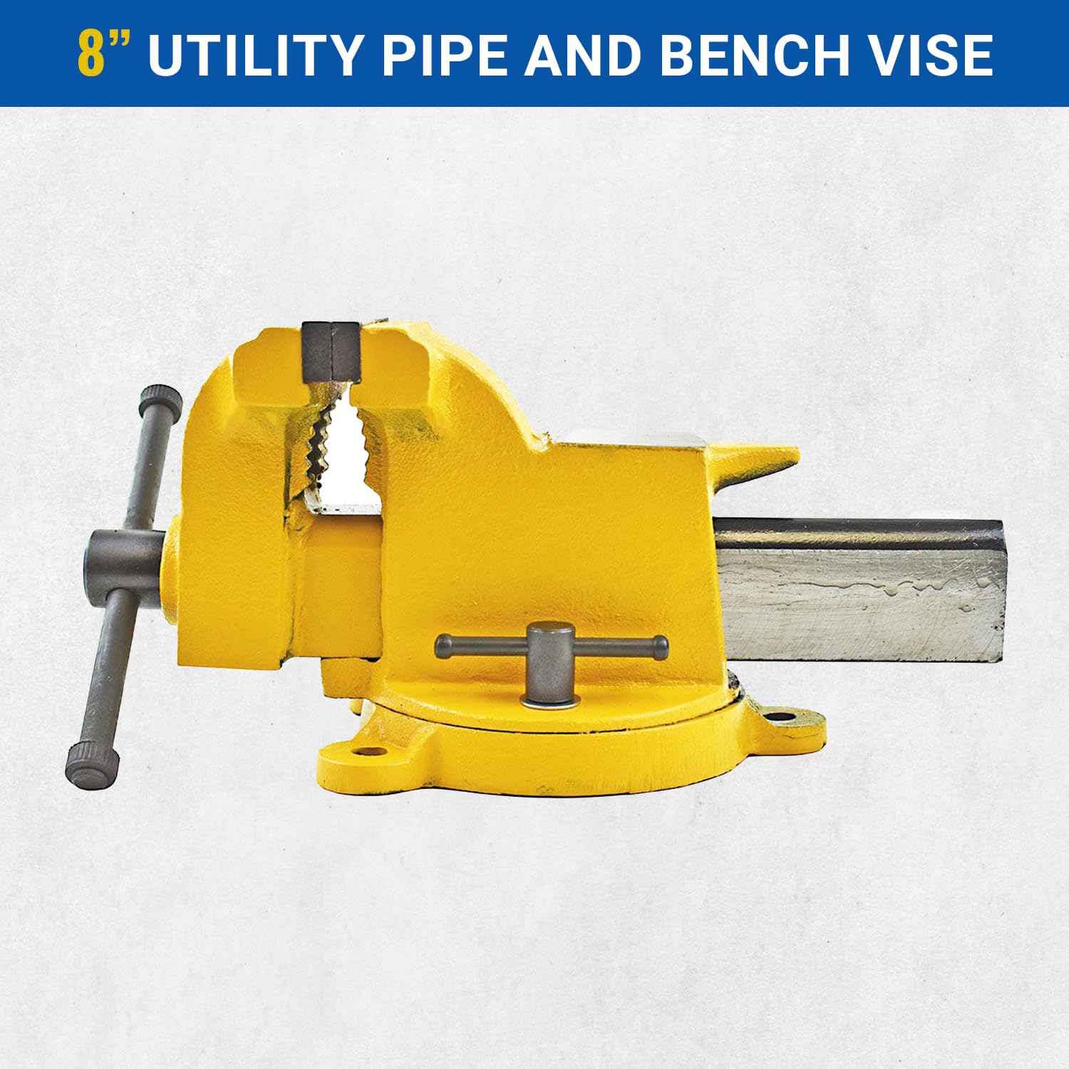Yost Vises 908-HV All Steel Combination Vise | 8 Inch Jaw Width Pipe and Bench Vise |Secure Grip with Swivel Base | Made of Structural Cast Steel | High Visibility Safety Yellow