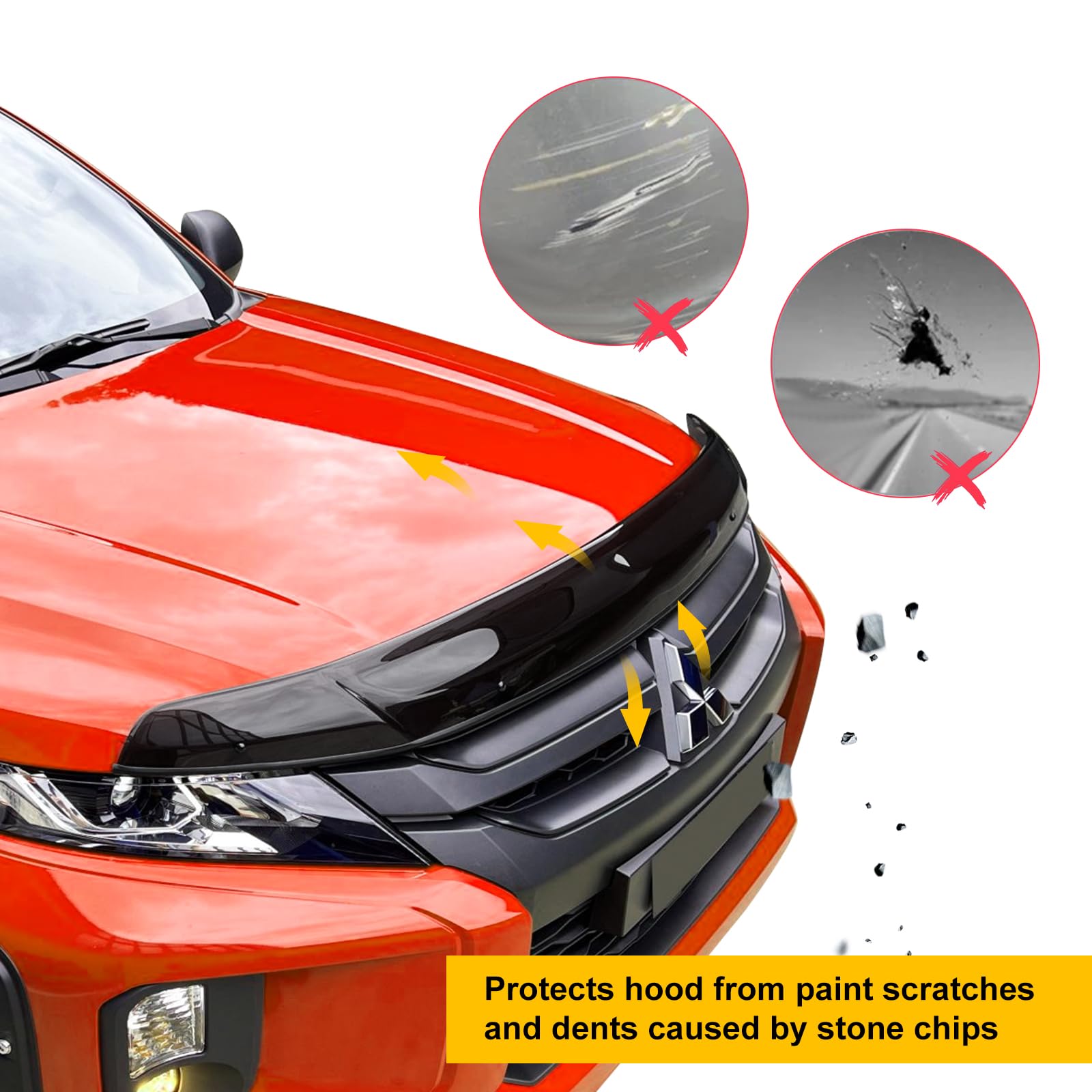 Motorhaubenschutz Steinschlagschutz für Mitsubishi L200 Triton 2019-2022, PMMA Acryl, UV-beständig, wetterfest, glänzend schwarz
