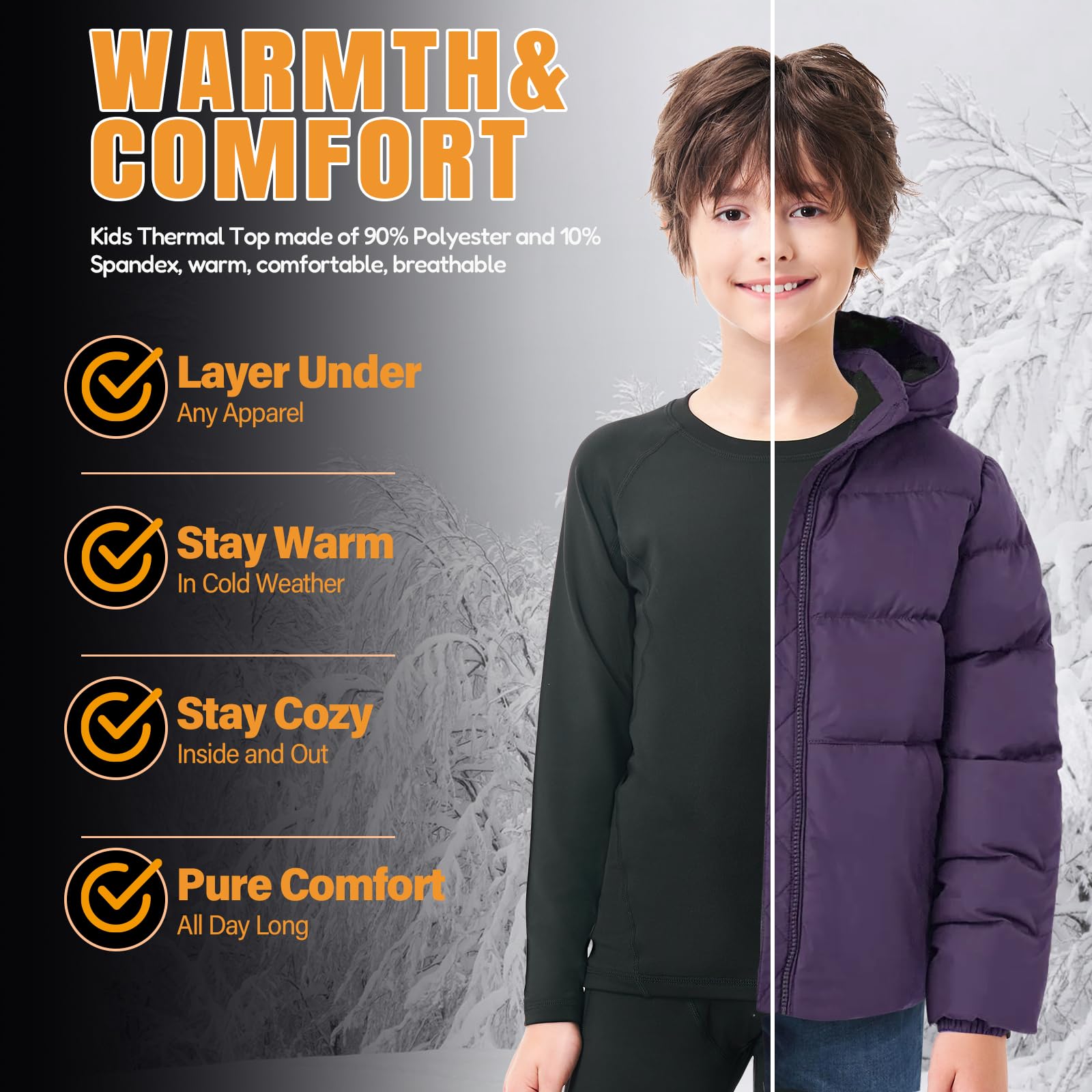MEETYOO Maglia Termica Bambino Intimo Termico a Manica Lunga Abbigliamento Invernale Base Layer Sportivo