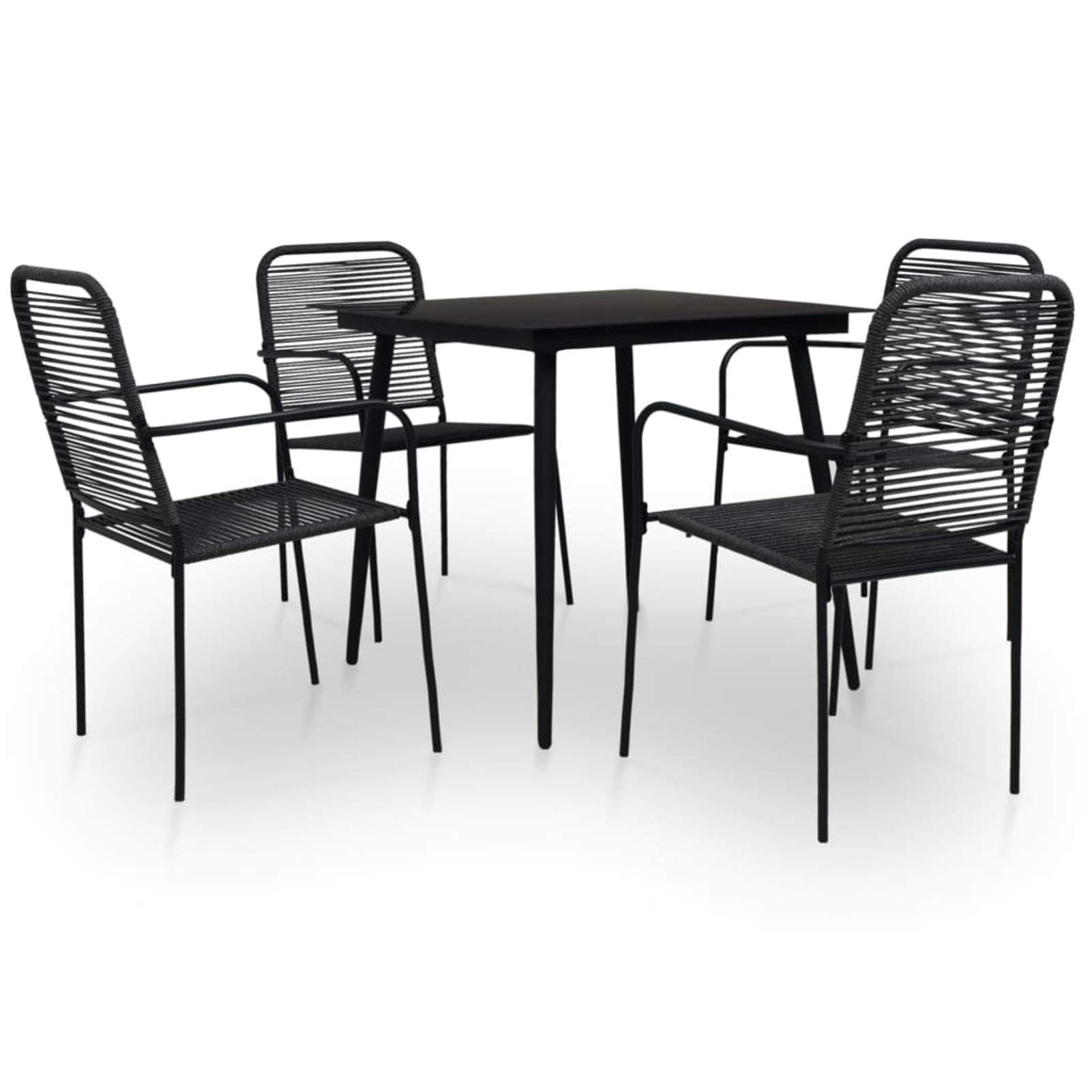 Juego de Comedor de 5 Piezas para Exterior con Estructura de Acero y Asientos de Cuerda de Algodón - Negro