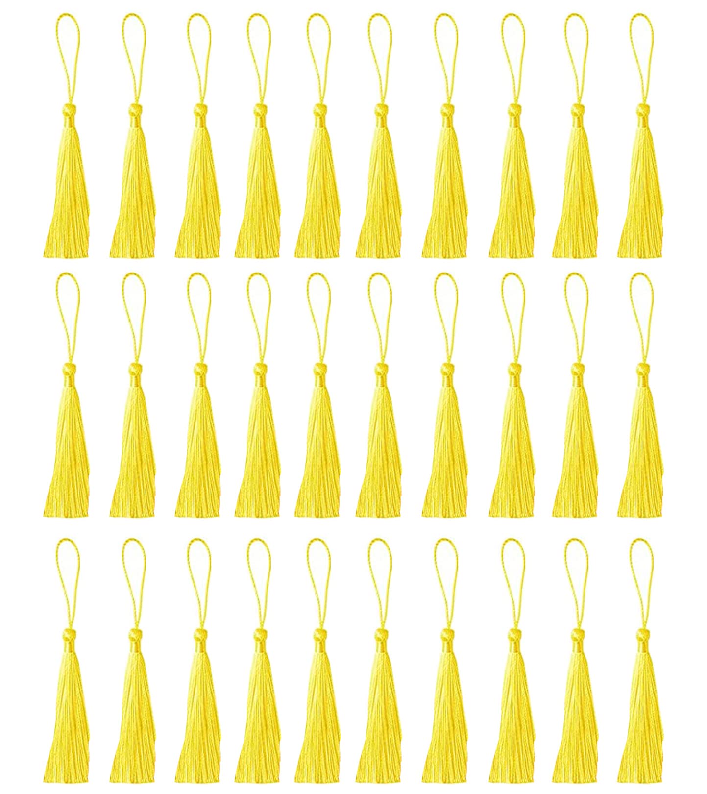 30 PCS Mini Silky Tassels for Bookmarks, Handmade Bookmark Tassels for Resin DIY Craft Supplies and Home Decor (Lemonyellow)
