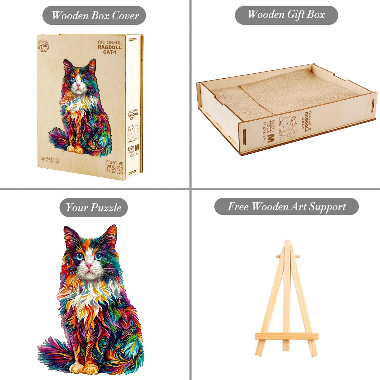KaayeeWood 3D Holzpuzzle Für Erwachsene – Ragdoll & Schmetterling, Unregelmäßige Teile, In Holzbox, Kreatives Geschenk