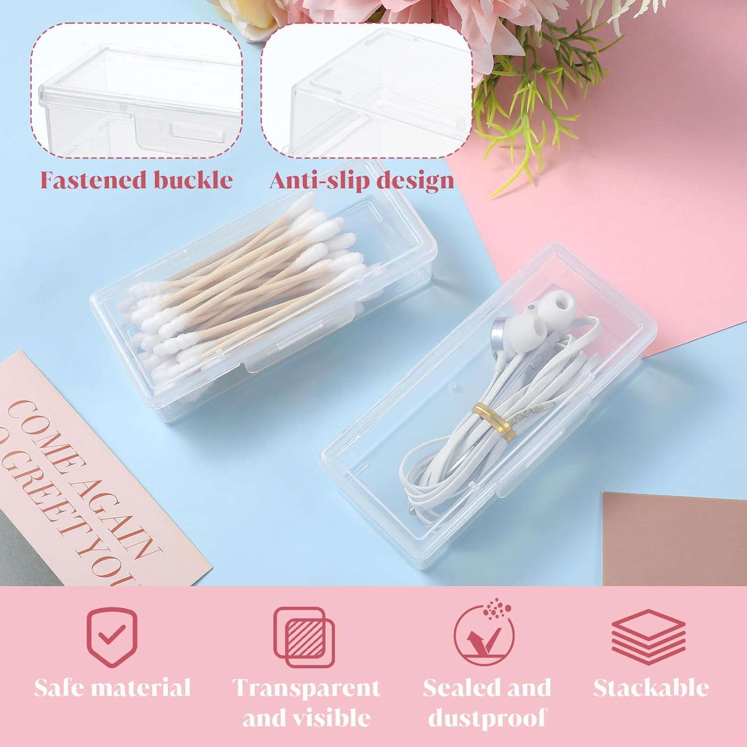 Cotton Swab Holder for Travel, 2 PCS Clear Plastic Cotton Pad Holder Floss Picks Case, Portable Small Dental Floss Holders Travel Cottons Buds Case with Dustproof Lid for Cottons Buds Hair Ties Flosss - Image 3