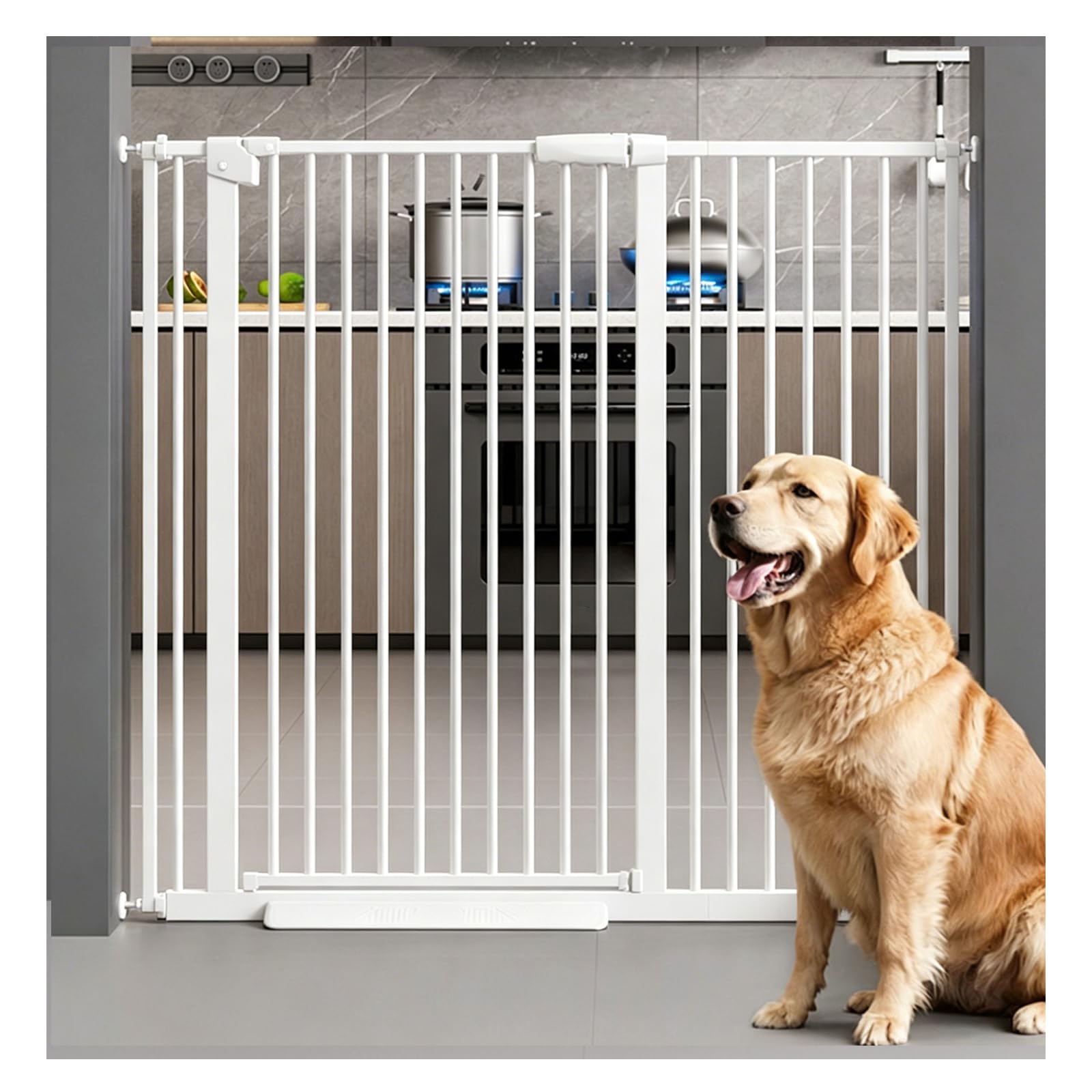 Pressure Mounted Pet Safety Gate, 180° Swinging Auto Close Indoor Dog Gate, No Drill Install Puppy Barrier Gate with 3.5cm Narrow Gap for Doorway Stairway Home Us(Size:156-165cm/61-65in,Color:white)