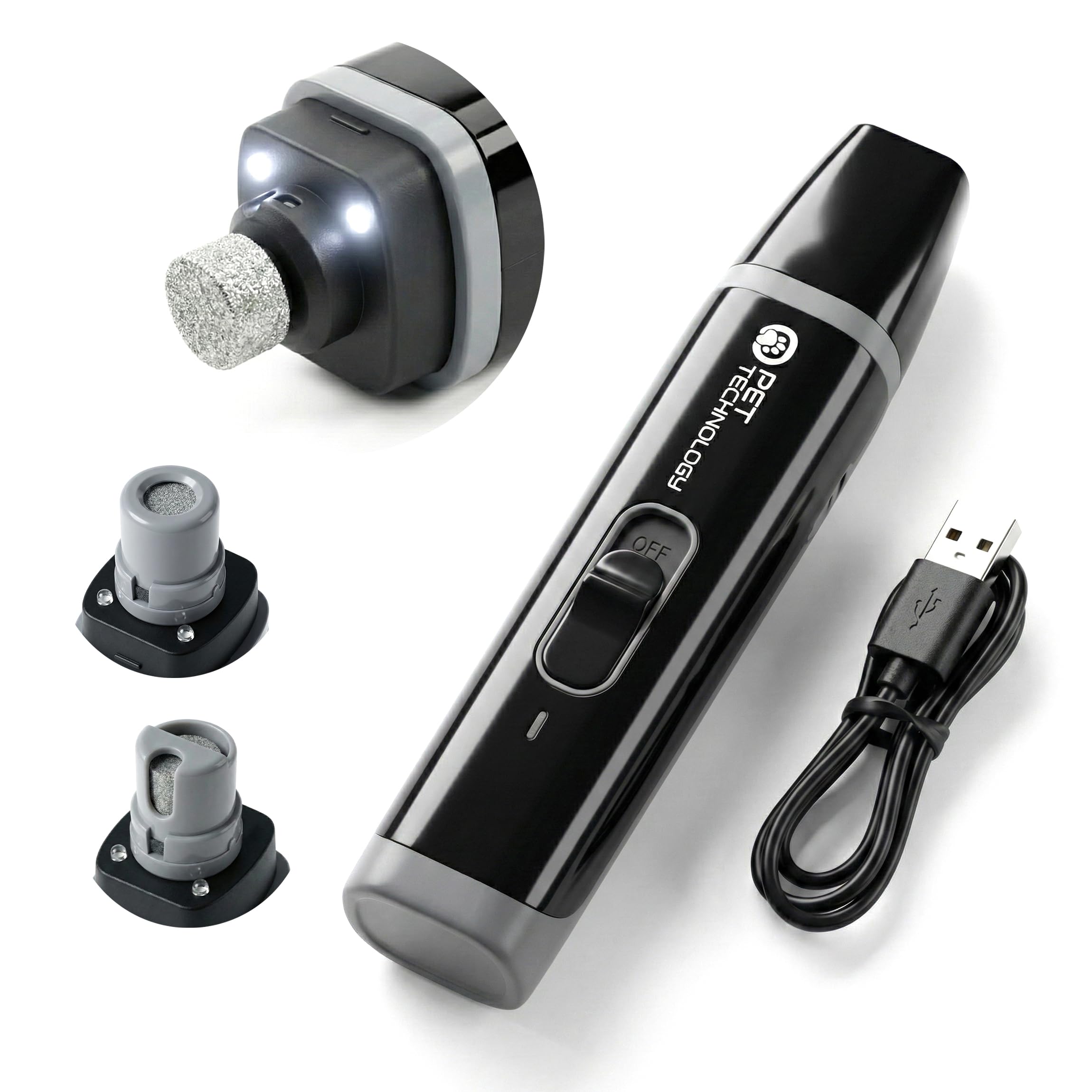 Limador de Uñas Premium para Mascotas Recargable USB-C, 2 Velocidades, Luz LED, Ligero, Manejable, Silencioso y Seguro para Perros y Gatos