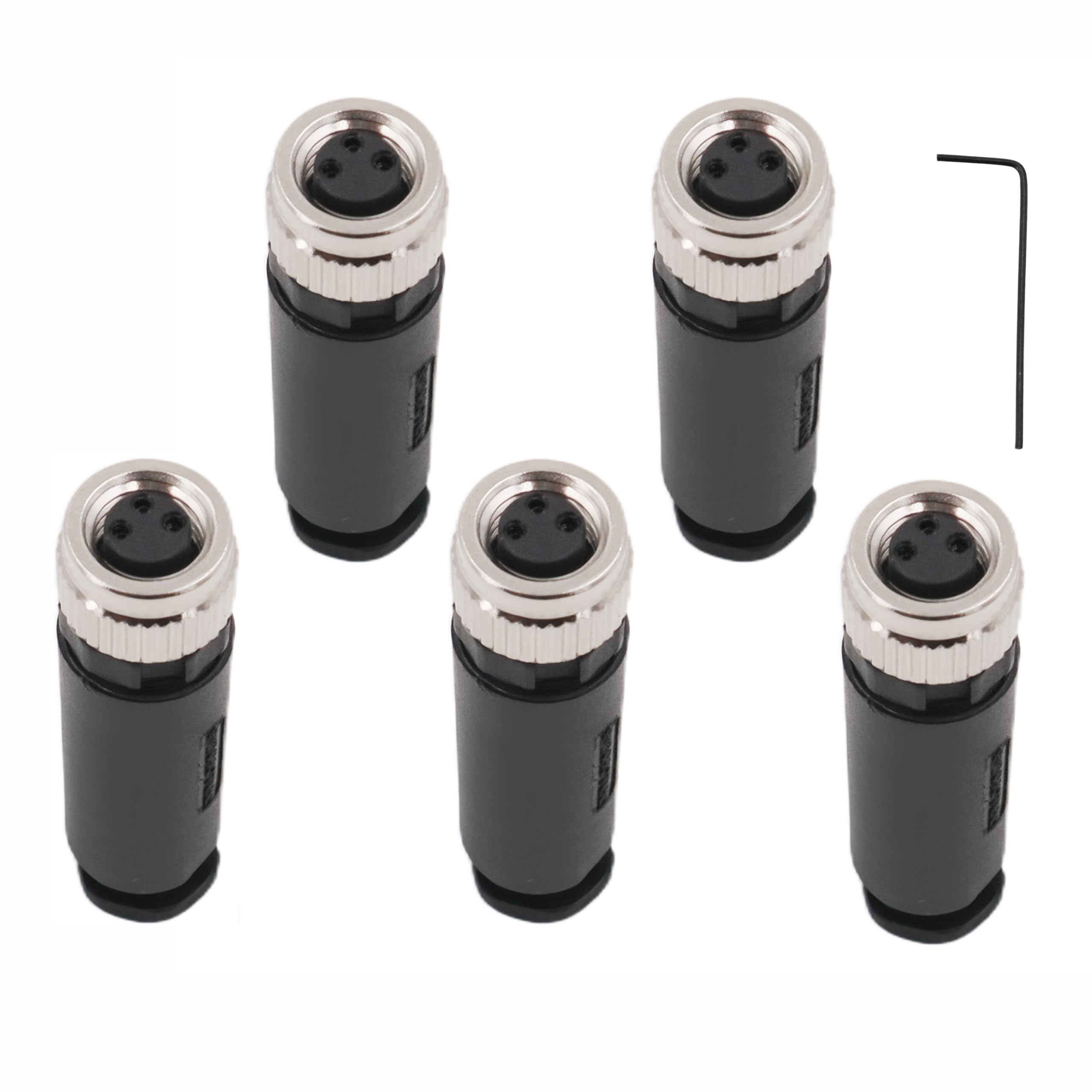 Elecbee 5 connettori M8 a 3 poli, codice A, connettore circolare industriale, dritto, femmina, connettori per montaggio, non schermati, montaggio frontale, impermeabile IP67 per esterni