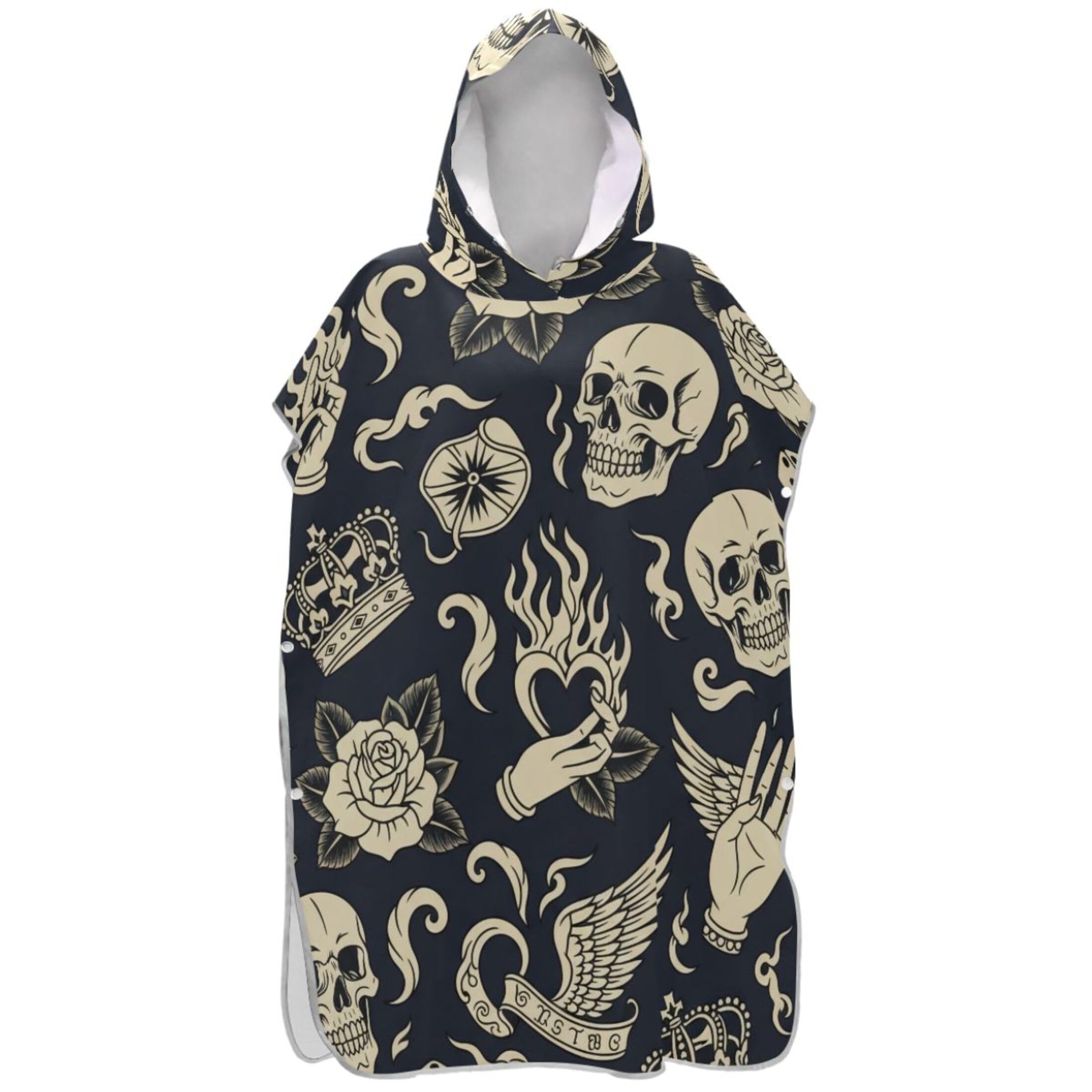 Poncho de surf vintage crânes bleu marine pour adultes avec capuche absorbante