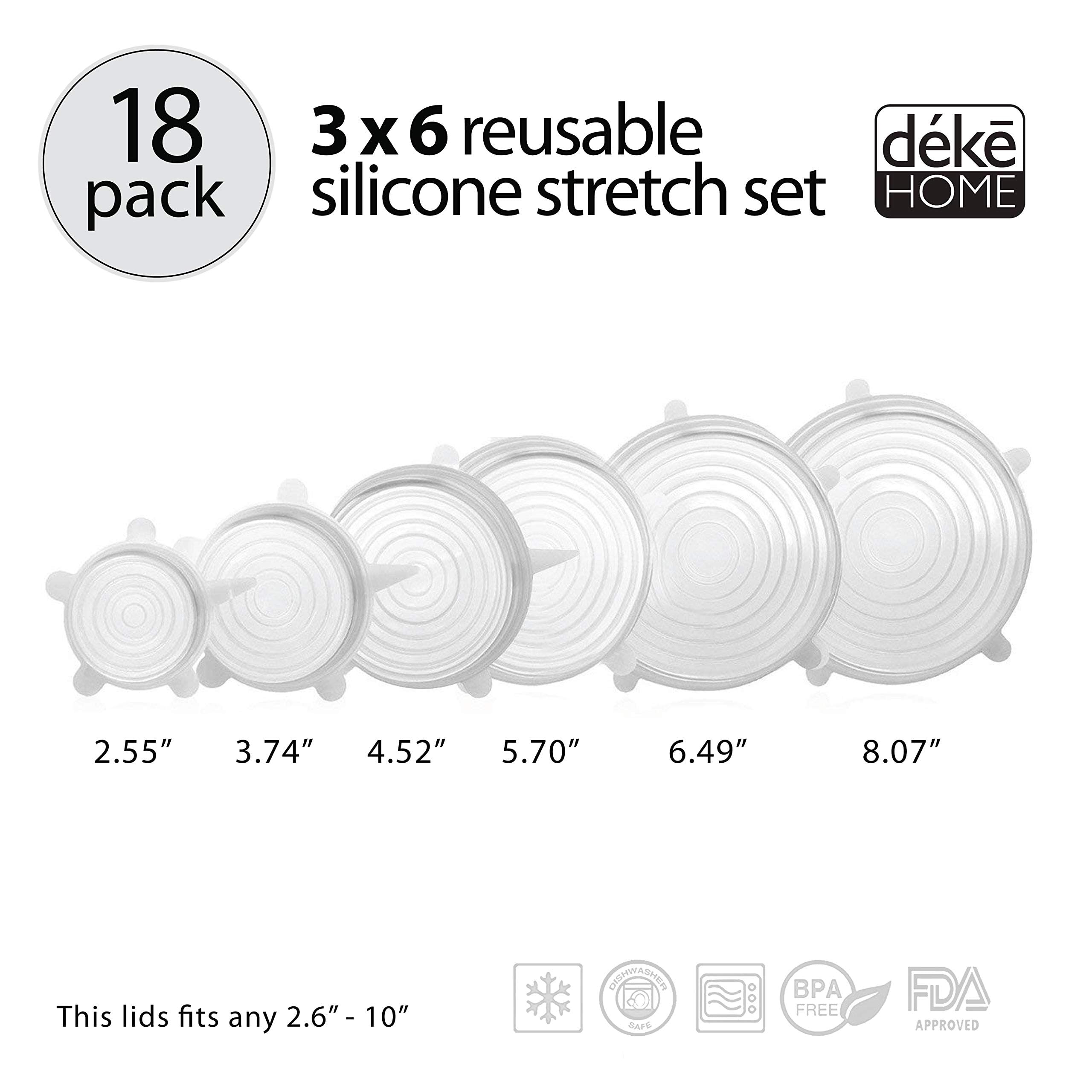 Silicone Stretch Lids. 18 Pack to Keeping Food Fresh. Reusable, Durable and Expandable Silicon to fit Various Sizes of Bowl Covers, Cups, canneds, Pot and Pans in Dishwasher, Microwave and Freezer — Amazon image 7